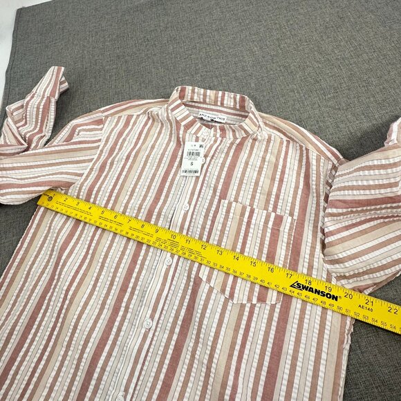 NEW And Now This Button Down Shirt Collared Stripes Small Brown Tan Cotton Blend - Picture 9 of 11